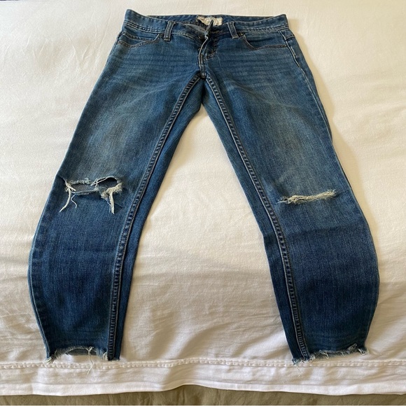 Free People Distressed Cropped Jeans in Tupelo Blue - Picture 3 of 6